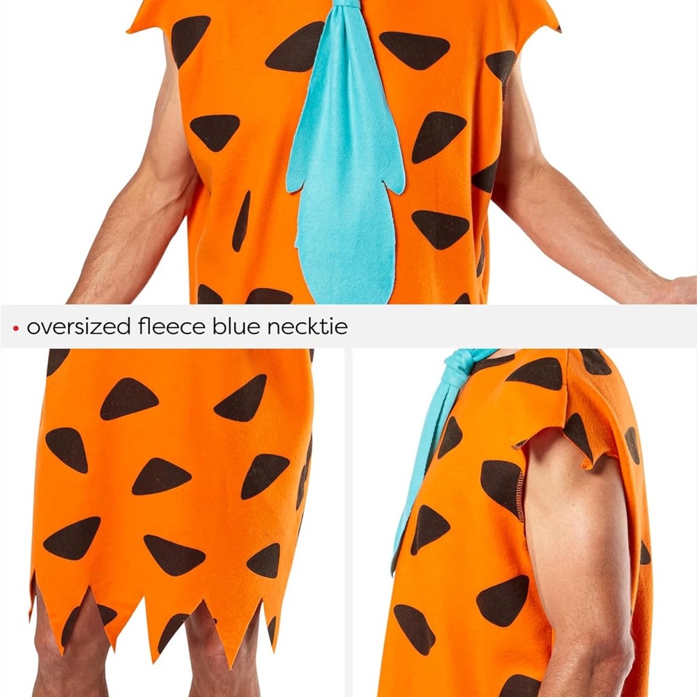 Flintstone Orange and Black Costume with Blue Necktie cosplay Halloween